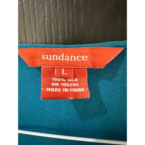 Sundance Blue V-Neck Frill Detail Silk Ruffle Blouse Size L - Picture 3 of 5